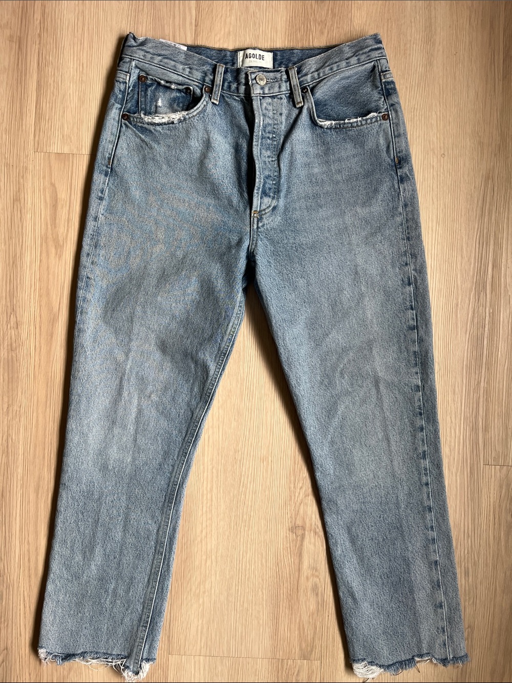 Agolde Riley Crop Light Blue Relaxed Straight Jeans Size 27 100% organic Cotton